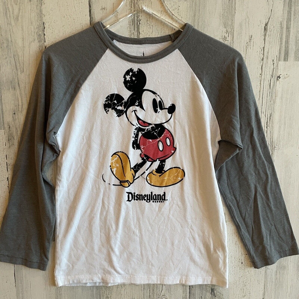 Disneyland Resort T-Shirt Raglan Adult Size Large Unisex Mickey Mouse White EUC